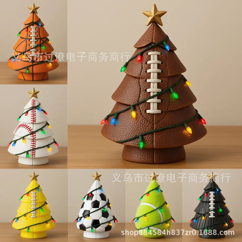 独立站 新款 Football Christmas Tree Decor 足球圣诞树树脂装饰|undefined