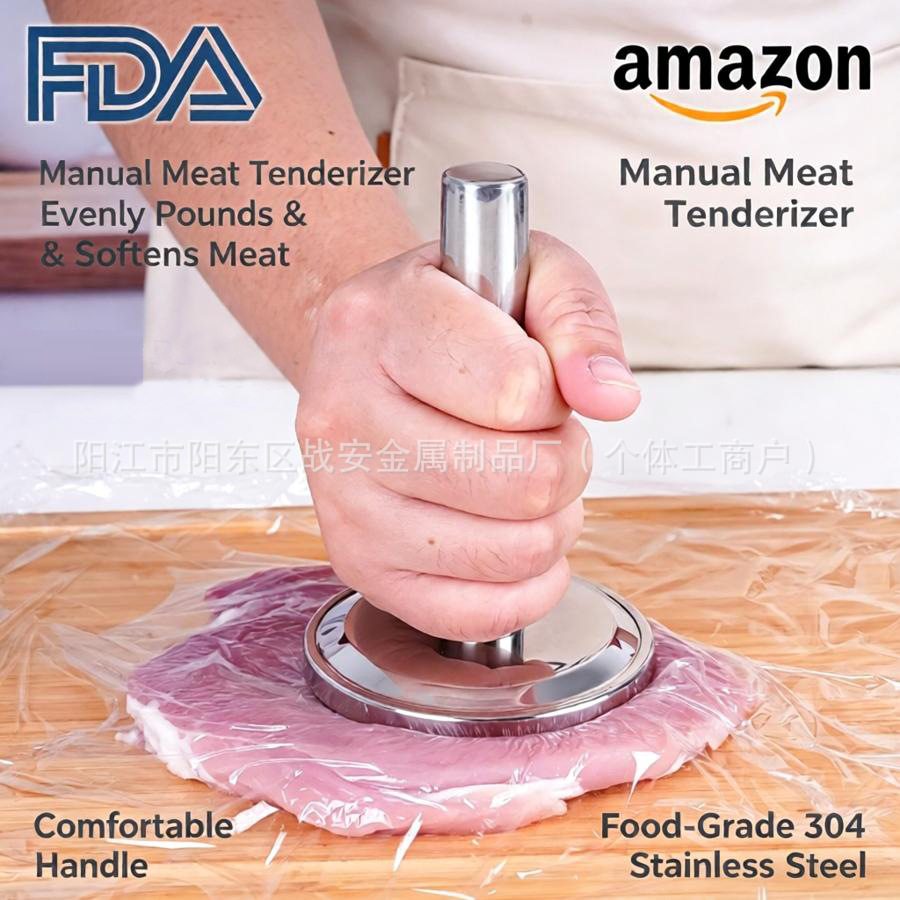 304 Stainless Steel Manual Meat Tenderizer Hammer, Thickened and Weighted Multifunctional Meat Hammer, Household Steak Tenderizer and Meat Press