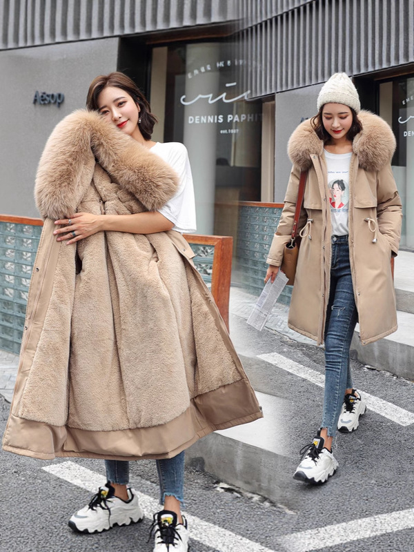 派克服女冬季2025年新款显瘦羽绒棉服时尚百搭加绒厚皮毛一体外套|undefined