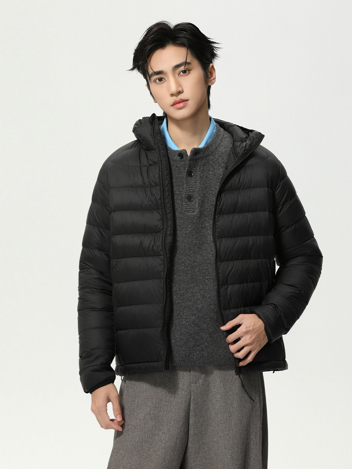 MTLCLOTHES Hombres| Nuevo estándar nacional 90% blanco chaqueta ligera corta encapuchada costilla casual tendencia