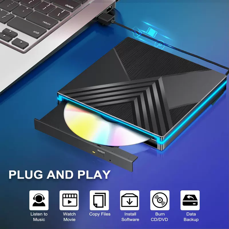 USB3.0 external optical drive RGB multi-function desktop computer laptop type c mobile playback DVD burner