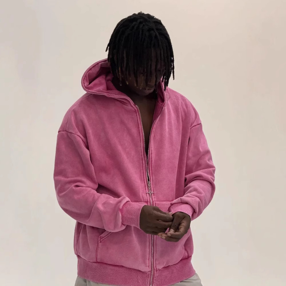 Otoño y invierno comercio exterior cardigan con cremallera más vello pesado lavado con agua para hacer viejas camisetas con capuz para hombres de moda americana pareja camisetas con capuz