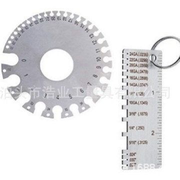 测径尺2件套 0-36美标线径规+金属板料规 配钥匙环 黑色皮套