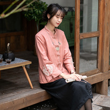 春中式薄外套上衣中国风女装复古衬衫棉麻盘扣民国风亚麻开衫茶服