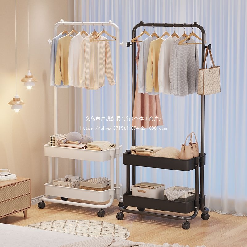 Clothes Rack Floor-Standing Vertical Clothes Rack Mobile Wheeled Home Storage Clothes Drying Rack Living Room Internet Celebrity Light Simple Coat Rack