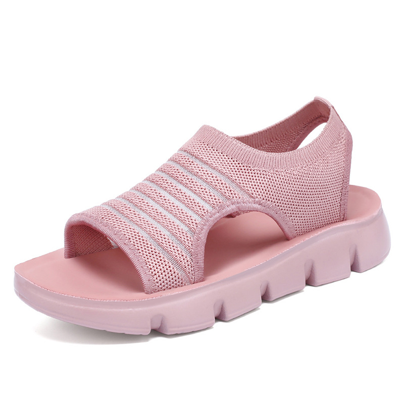Sandalias para mujer, verano, transpirable y no cansado, suela gruesa, casual, transfronterizo, tallas grandes, zapatos de mujer, medias zapatillas, sandalias planas de malla