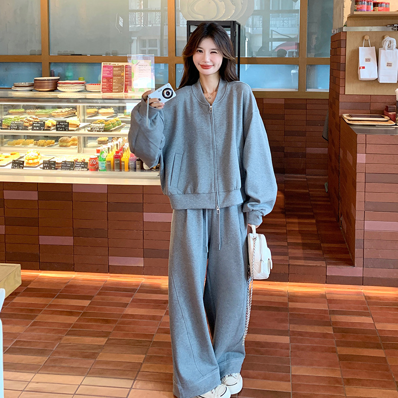 实拍韩版休闲运动卫衣套装女2025秋季新款慵懒风宽松小个子两件套|undefined