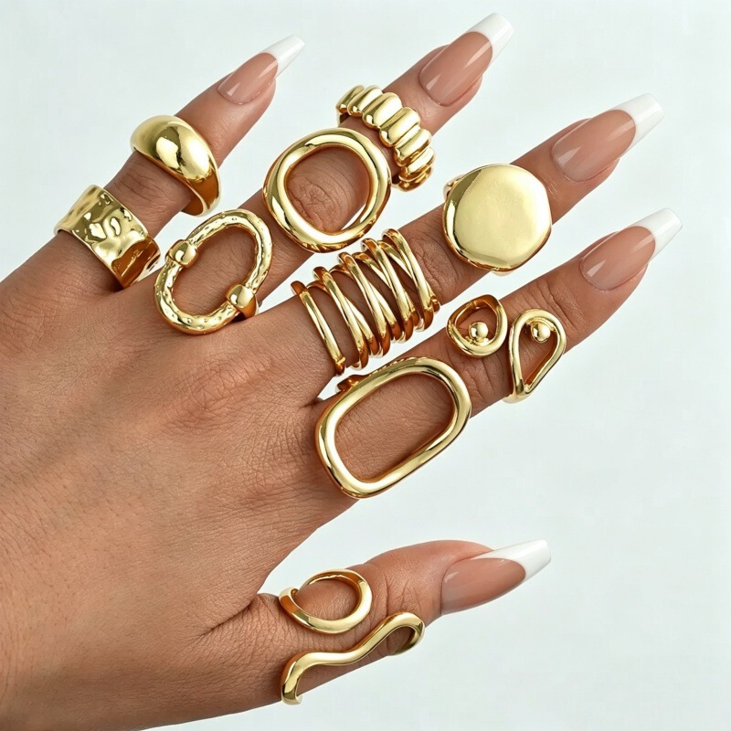 European and American Cross-Border Jewelry, Retro Light Luxury Style, Geometric Irregular Rings, Niche High-End Metal Ring Accessories European and American Cross-Border Jewelry, Retro Light Luxury Style, Geometric Irregular Rings, Niche High-End Metal Ring Accessories