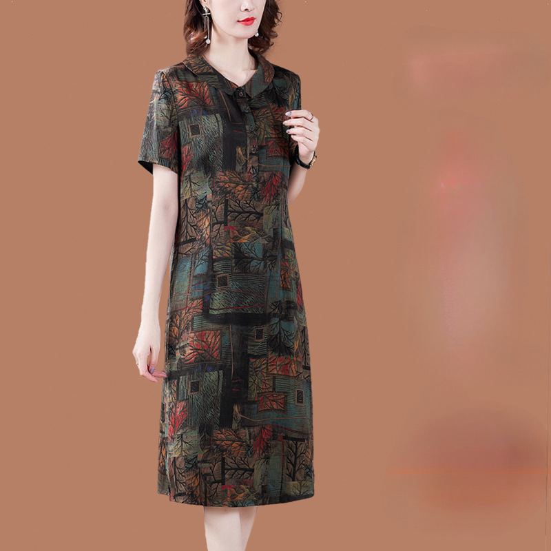 中老年妈妈连衣裙夏季2025新款香云纱真丝桑蚕丝裙子女装|undefined
