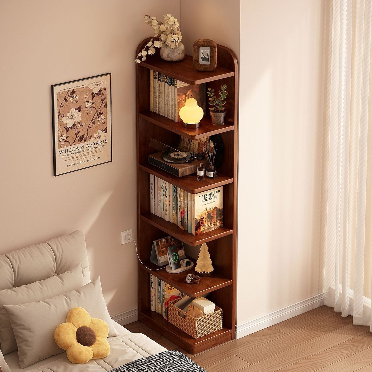 Floor-standing bookshelf, storage cabinet, integrated wall-mounted cabinet, corner storage cabinet for bedroom, narrow cabinet, multi-layer