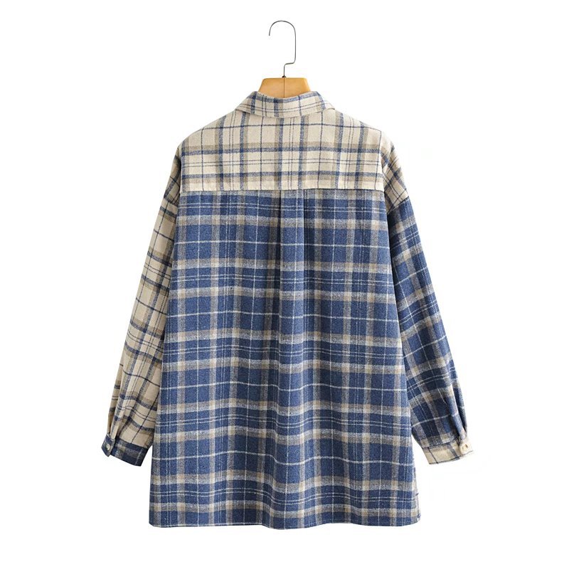 autumn color matching plaid shirt jacket nihaostyles wholesale clothing NSAM82860