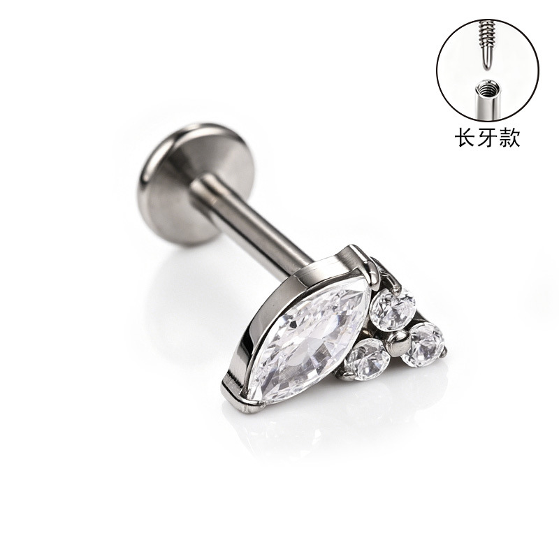 F136 Titanium Alloy Ear Studs, Carved Long Tooth Ear Bone Studs, Zirconia Lip Studs, G23 Titanium Body Piercing Jewelry detail image 11