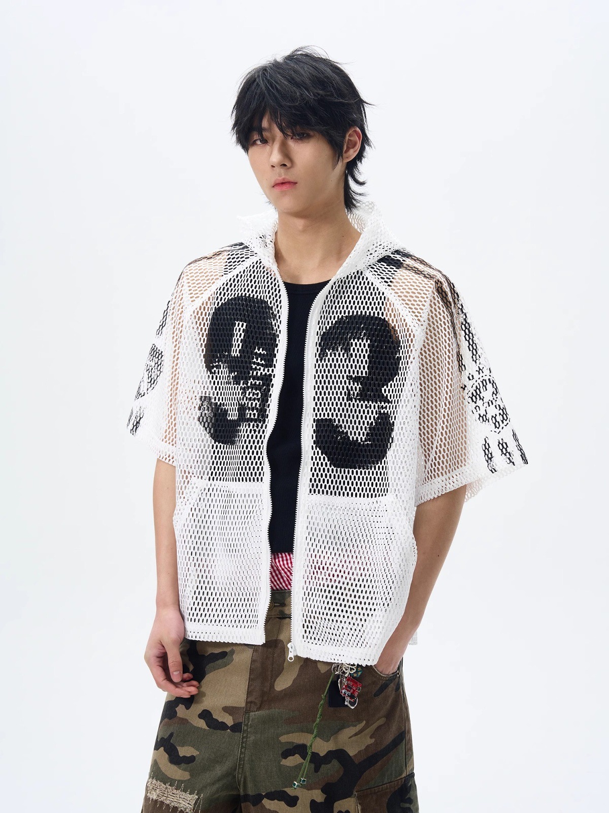 American-style Digital Zipper Hollow-out Hooded Jersey Men And Women, Summer Loose-fitting Short-sleeve_viptrois.com