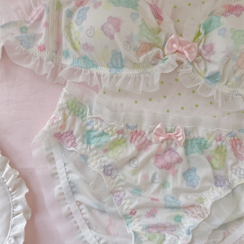 Original Luminous Little Turtle Dream Color Girl Heart Striped Cotton Elastic Comfortable Cute Bra Underwear suit