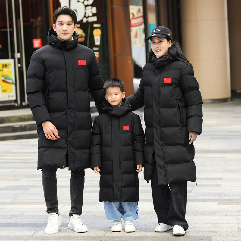 Зимняя тренировка пуховая хлопчатобумажная одежда китайской команды хлопчатобумажная одежда родитель-ребенок спортивная куртка длинная хлопковая куртка