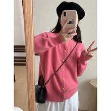 柚蜜儿 秋冬新款女装韩系纯色毛衣开衫外套女高级感百搭圆领针织