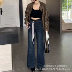 琪镌绘制牛仔裤女新款秋简约百搭宽松显瘦水洗做旧阔腿直筒裤3525