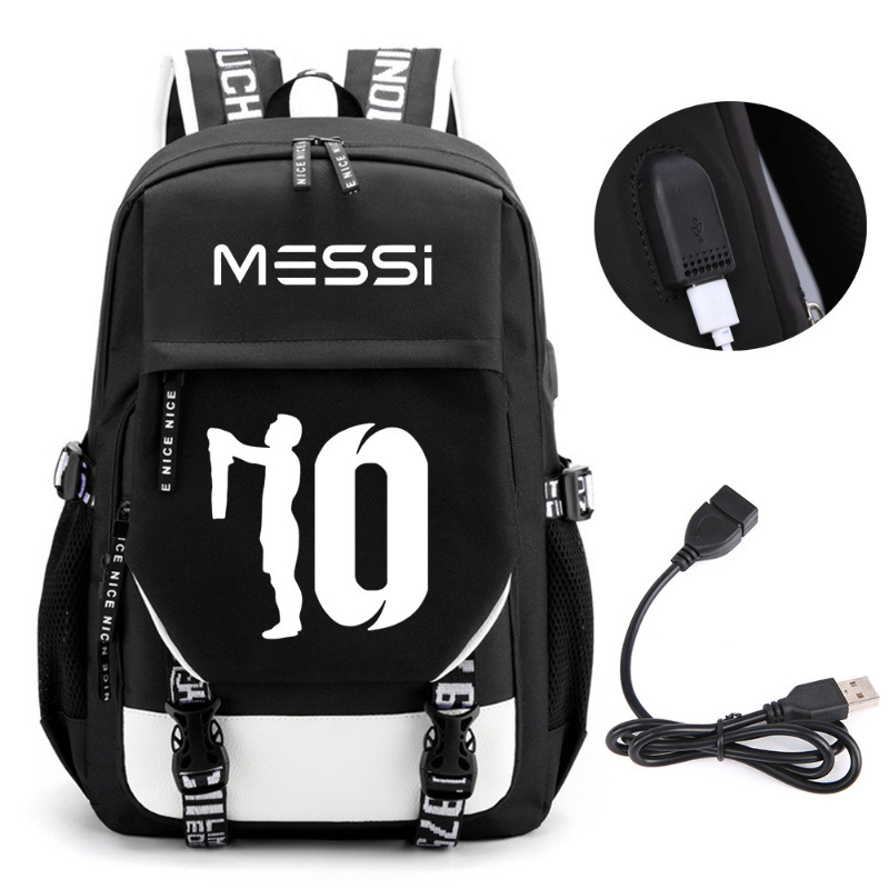 Estrellas de fútbol transfronterizas mochila perimetral mochila de computadora USB de gran capacidad para adolescentes bolsas escolares