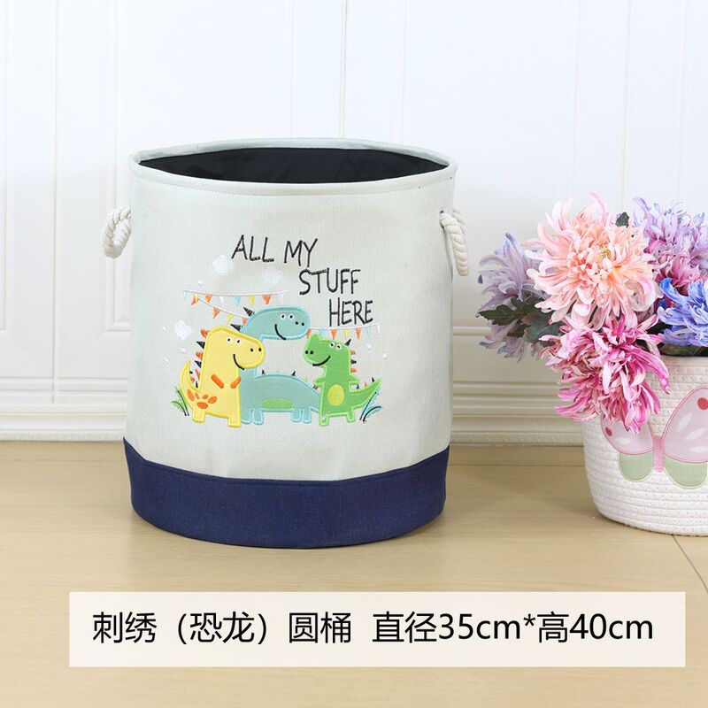 刺繍収納バケツ漫画子供のおもちゃ生地綿とリネンの収納ボックス家庭用ランドリーバスケット雑貨収納ボックス汚れた衣類|undefined