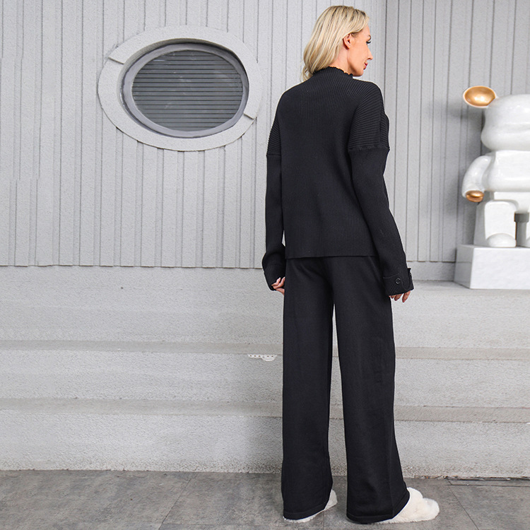 Damen Strick Zweiteiler Set Rundhals In Uni Für Herbst Und Winter_voghion.com