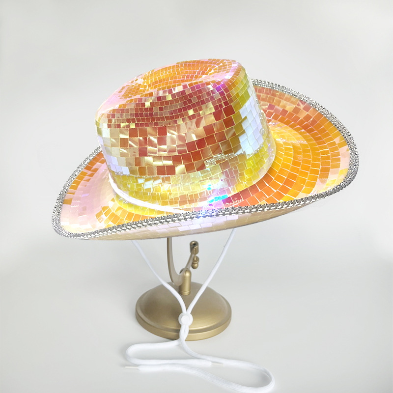 Sombrero de Vaquero Láser con Espejo PET Colorido, Sombrero de Fiesta, Decoración Genial para Bailar, Lentejuelas, Estilo Occidental, Fantasía