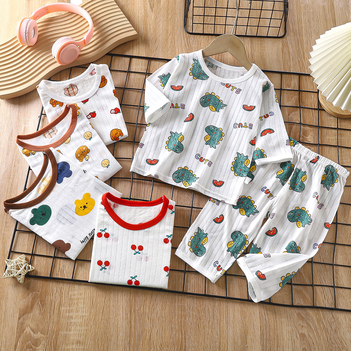 Traje de servicio a domicilio para niños Pijamas de verano de algodón puro para niños y niñas Ropa delgada de aire acondicionado Procesamiento de ropa para niños Personalización