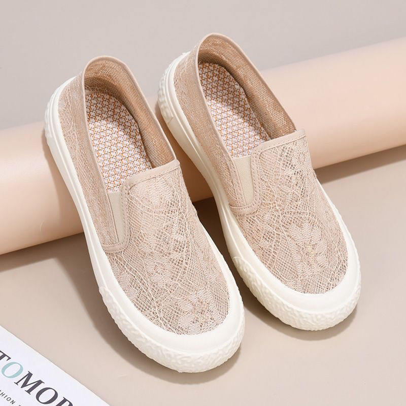 Lace-Up Slip-On Shoes with a Lacey Fragrance, Mesh Women's Shoes, Lazy Thick-Soled Sneakers, Casual Breathable Fisherman Shoes for Summer