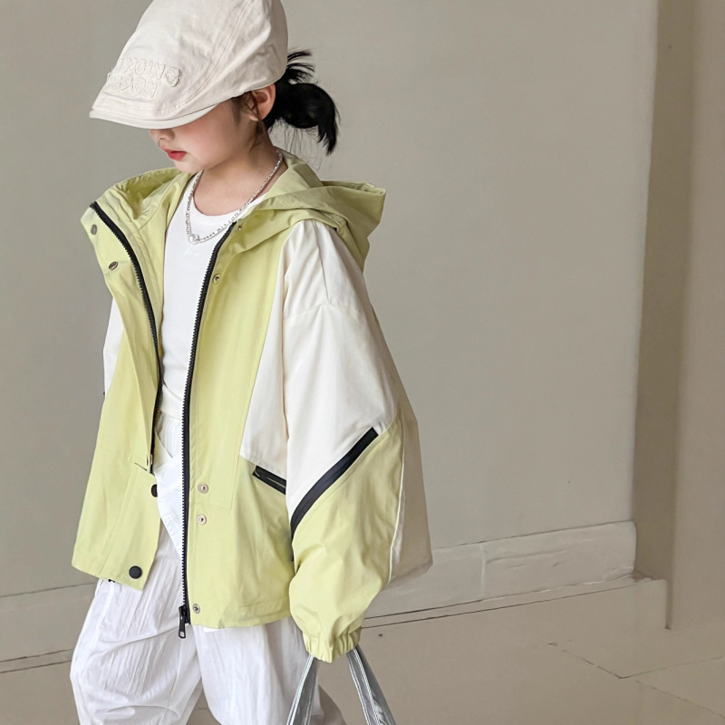 小红鱼女童秋装外套2025新款儿童连帽百搭拼接款宽松长袖冲锋衣潮|undefined