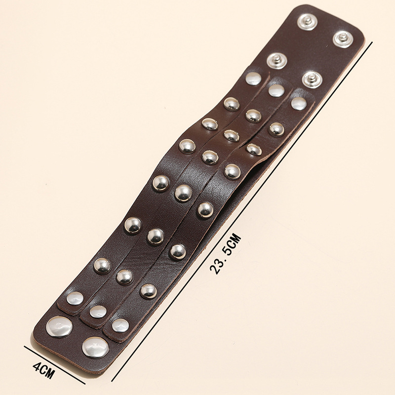 punk style three-row rivet leather bracelet