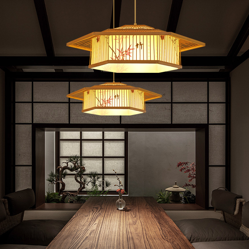 Lámpara de bambú cama y desayuno japonés antiguo linterna bambú arte personalizado lámparas creativas restaurante chino casa té Zen iluminación