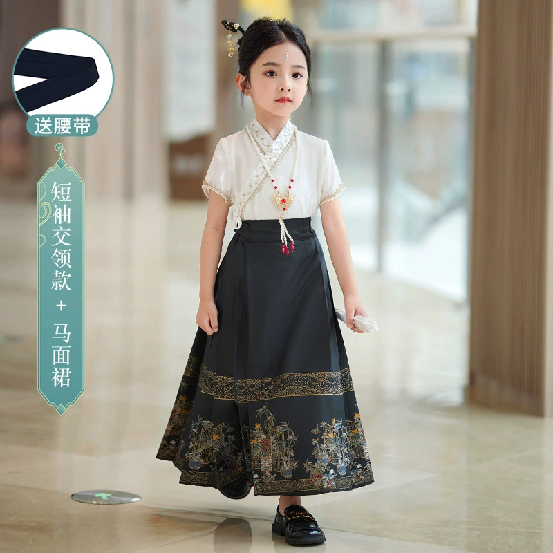 Horse-faced skirt mid-large children's suit 2025 new children's national style high-end Chinese costume for girls Chinese style ancient costume
