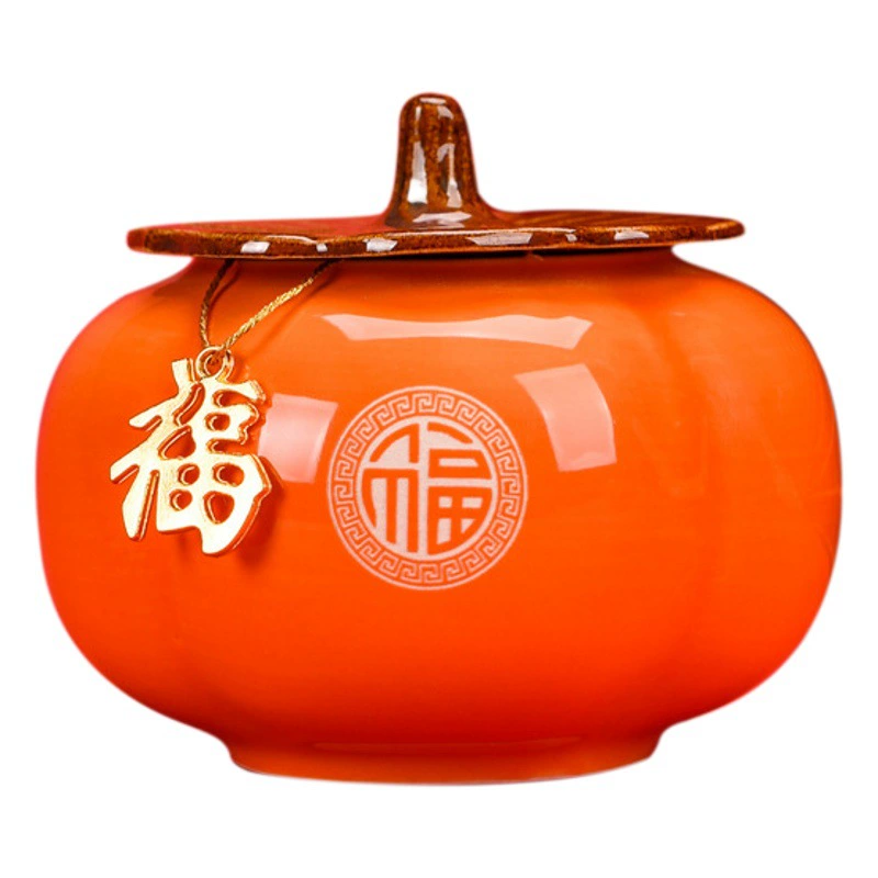 Керамическая банка для чая в форме хурмы, банка для благовоний и свечей, подарочная коробка для конфет на день рождения, банкет, помолвку, торжество, с символикой 囍 (двойное счастье)