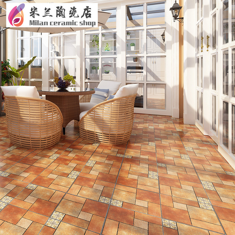 阳台地砖花园厨卫防滑瓷砖美式田园仿古砖400x400 户外庭院地板砖