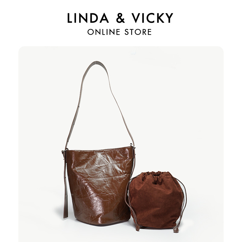Women's Korean version of super fiber leather bucket with hand grip pattern, high-quality texture, wrinkled and lazy_voghion.com