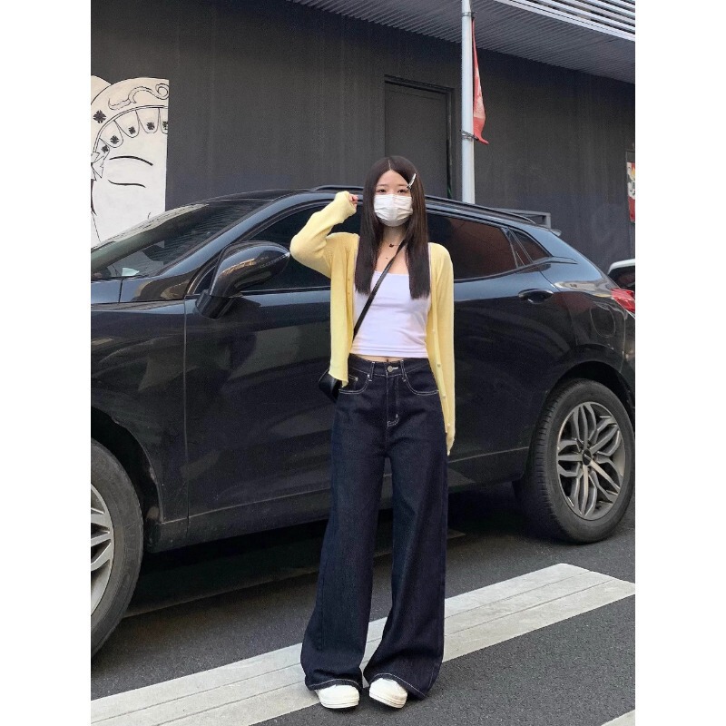 Dark Blue Straight-Leg Jeans for Women, 2025 Autumn and Winter Trendy New High-Waisted Loose-Fitting Slimming Drapey Wide-Leg Pants Dark Blue Straight-Leg Jeans for Women, 2025 Autumn and Winter Trendy New High-Waisted Loose-Fitting Slimming Drapey Wide-Leg Pants