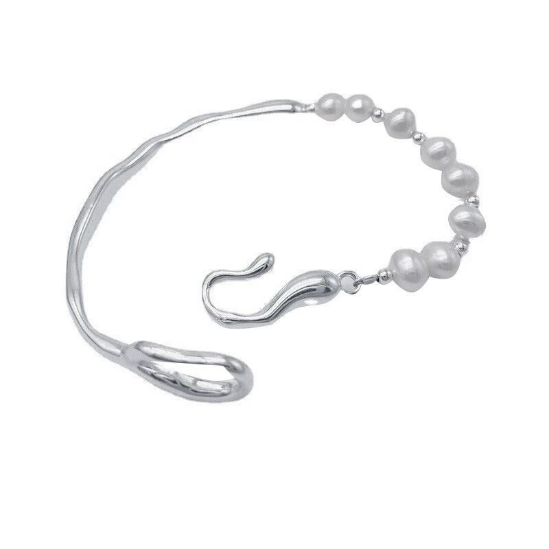Silver 925 Pearl Bracelet, Minimal Beaded Design, Adjustable 12 cm