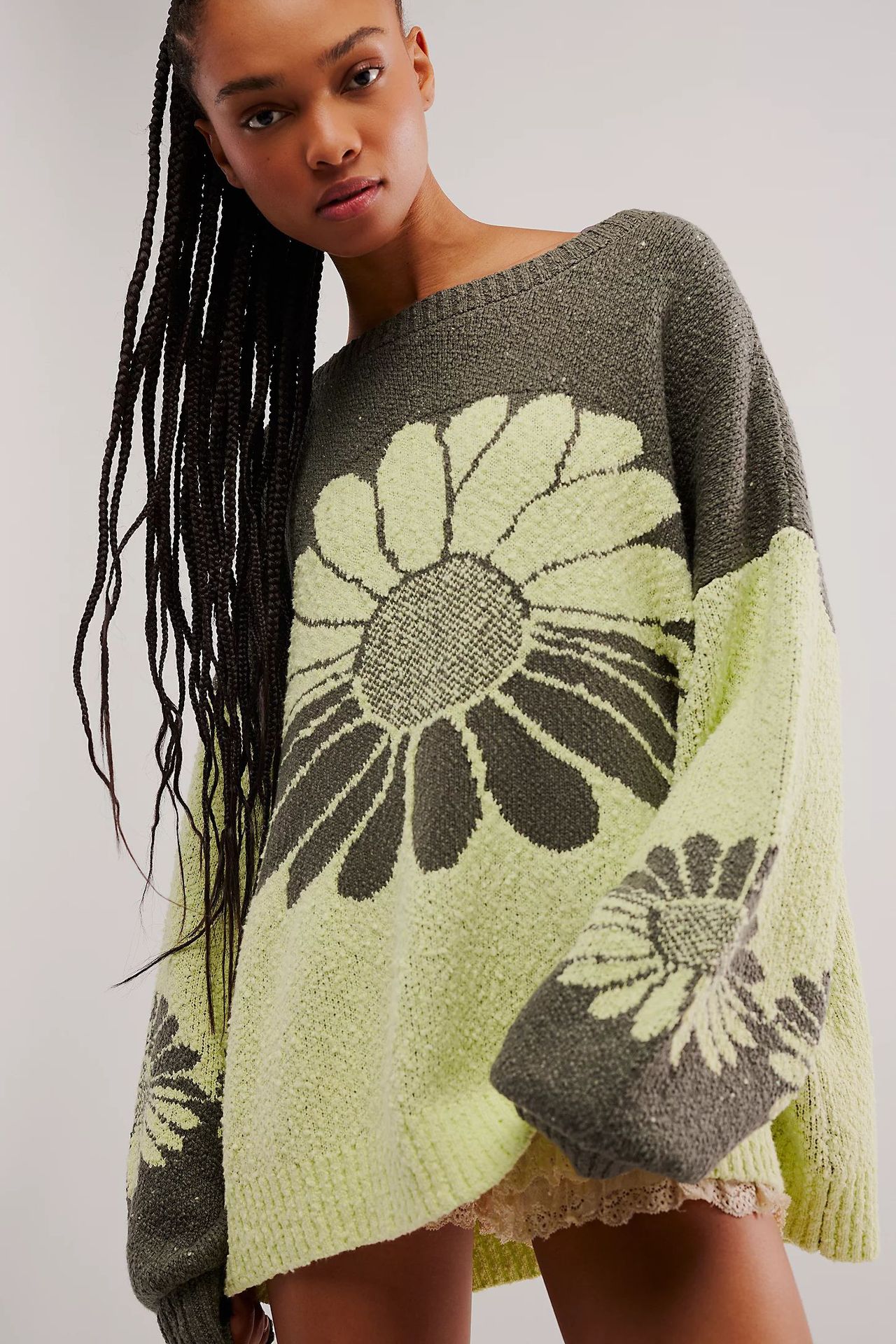 Women's Floral Wool Sweater Loose Comfortable Pullover Jumper_voghion.com
