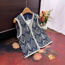 2025早秋新款新中式刺绣蕾丝边亮片马甲V领时尚坎肩外搭牛仔马夹