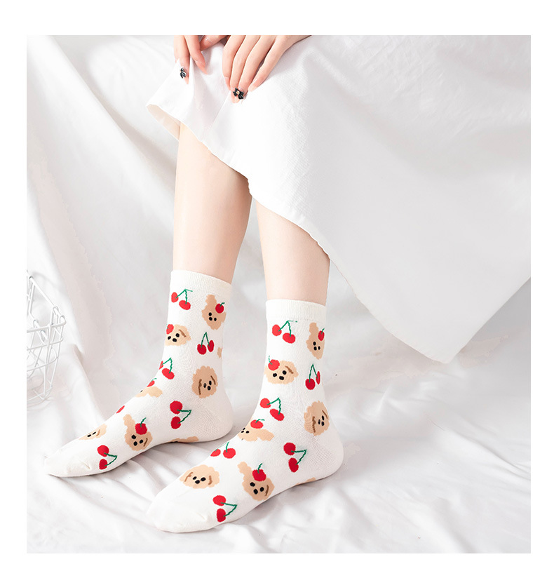 Cartoon, Fruit Pattern Japanese Style Women's Cartoon Fruit Cotton Crew Socks A Pair