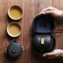 Japanese-Style Black Pottery One Pot Two Cups Tea Sets跨境专