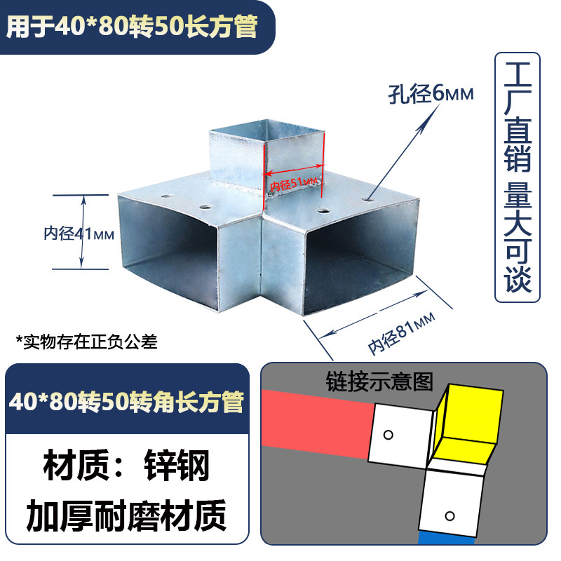 角管コネクタ、溶接不要のスナップ固定金具、直角二方三方向鉄管ガードレール、亜鉛メッキストレート|undefined