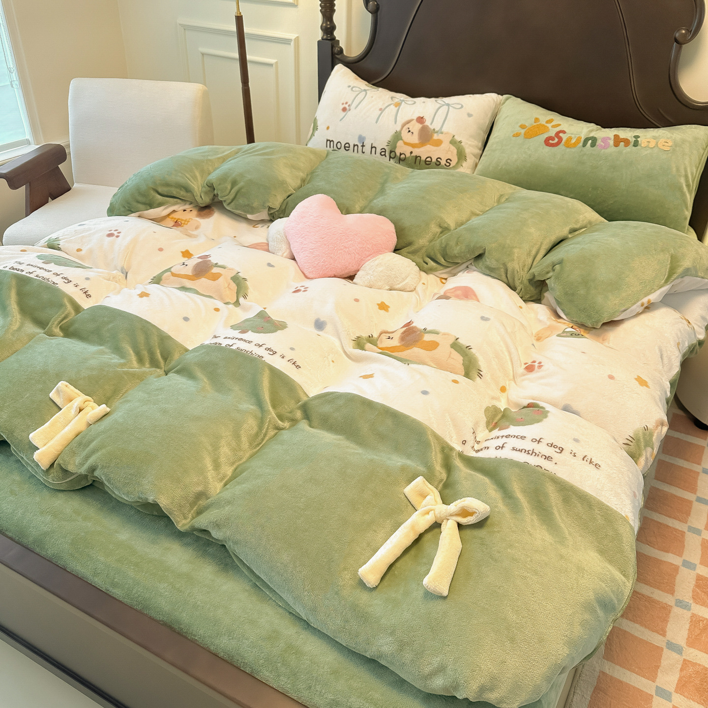 Invierno leche gruesa de terciopelo de cuatro piezas retrógrado con terciopelo de calentamiento sábanas cubiertas de cama dormitorio de flanel de tres piezas