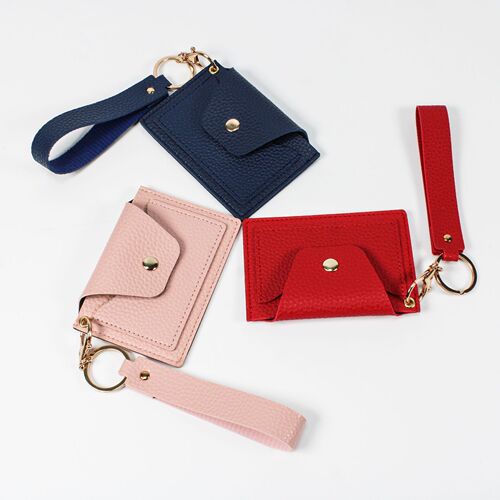 Factory direct sales new creative hand hanging card holder with lychee pattern fashion simple ID card holder student small wallet