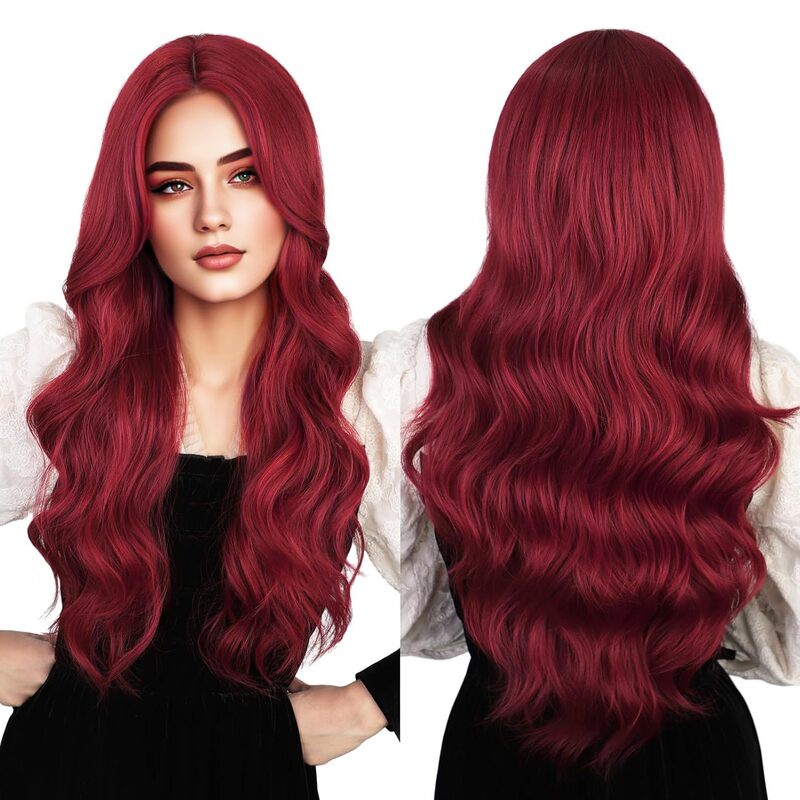 Aliexpress New Wig European and American Women's Front Lace Chemical Fiber Headgear Small Lace Burgundy Medium Parted Long Curly Hair