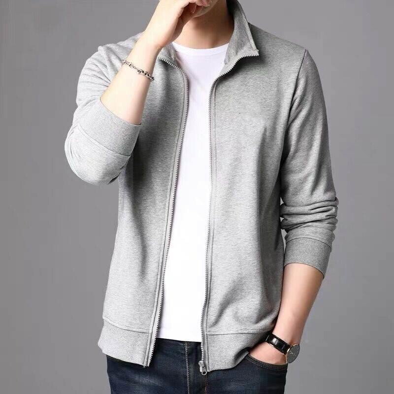 Men's Sweater Solid Color Autumn Collar Loose Coat Casual Sports Spring and Autumn Thin Jacket Hoodless Cardigan Long Sleeve
