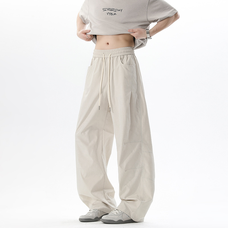 Spring American High Street Fashion Quick-dry Patchwork Pleated Design Drawstring Cargo Casual Pants For Men And Women_voghion.com