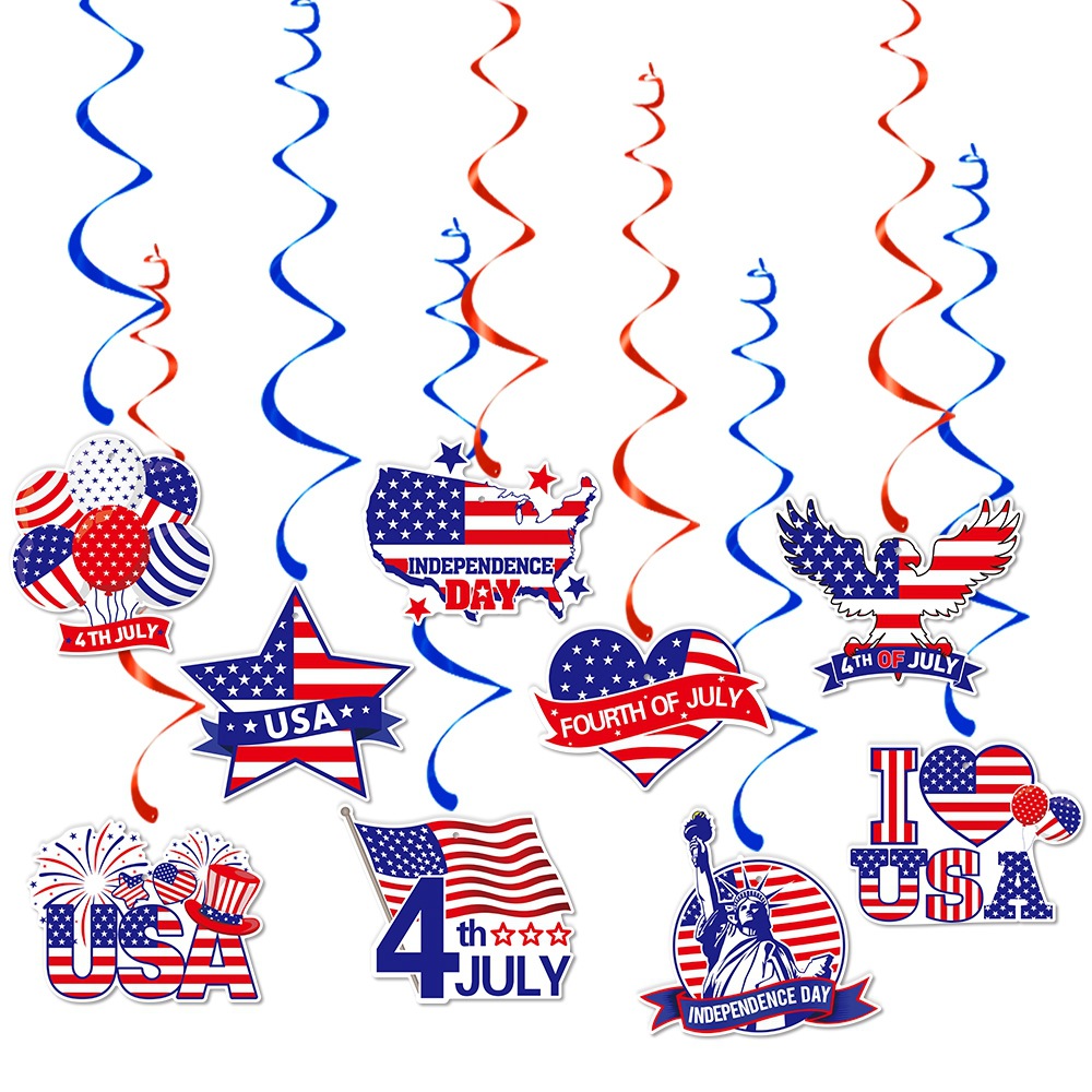 Día de la Independencia transfronterizo espiral bandera de Estados Unidos colgante espiral decoración de la atmósfera del día de la independencia