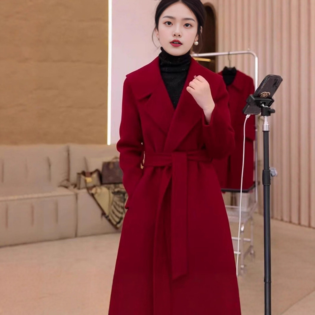 New Year's Red Festive Woolen Outwear for Women 2025 Autumn and Winter New Classy Elegant Age-Reducing Slimming Look Ni Zi Outwear