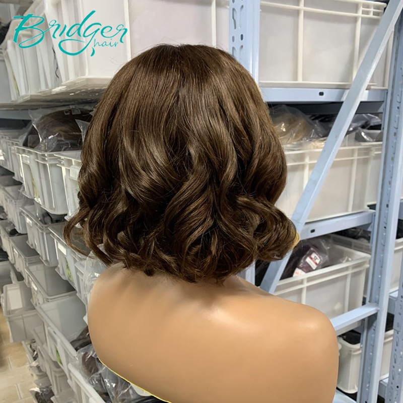 Parrucca bob in capelli umani castano con meches bionde corta_voghion.com