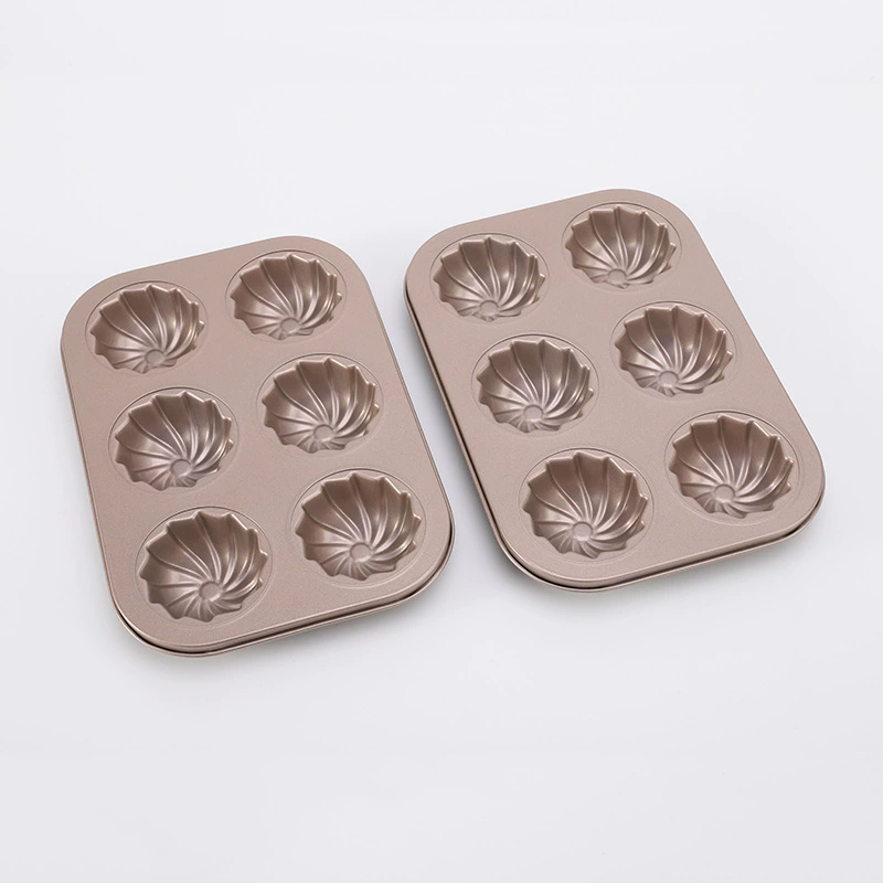 Baking molds Six -even thread without sticking baking tray home cake mold gold -colored carbon steel mold